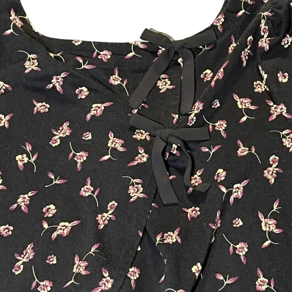 ModCloth Spiffed-Up Sunday Pullover Top Black Floral Back‎ Wrap Bow Tie Size XL - Picture 3 of 6